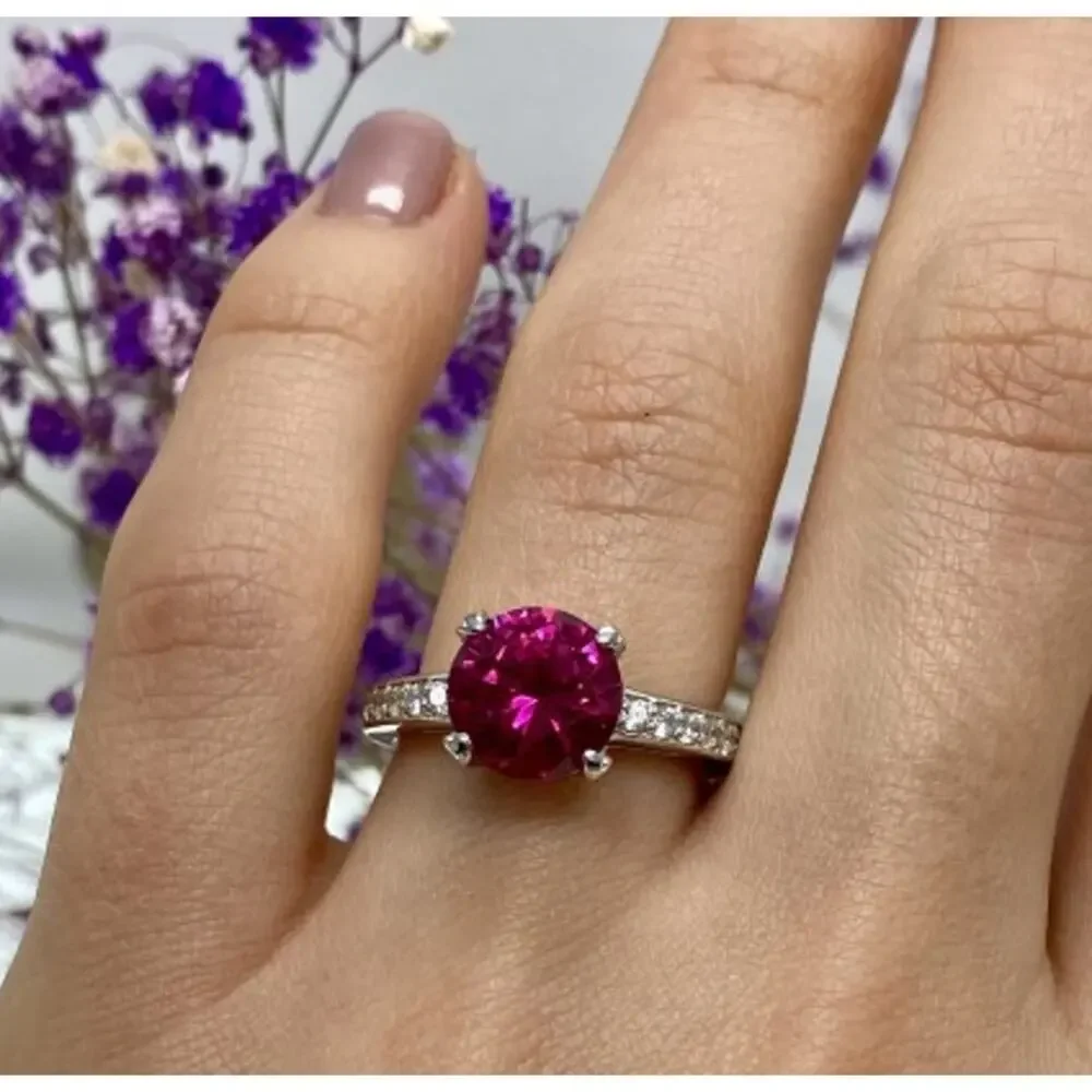 925 Sterling Silver Pink Topaz & CZ Ring Size 7